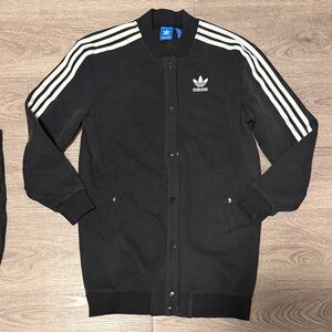Adidas Women’s Black Long Jacket with White Stripes